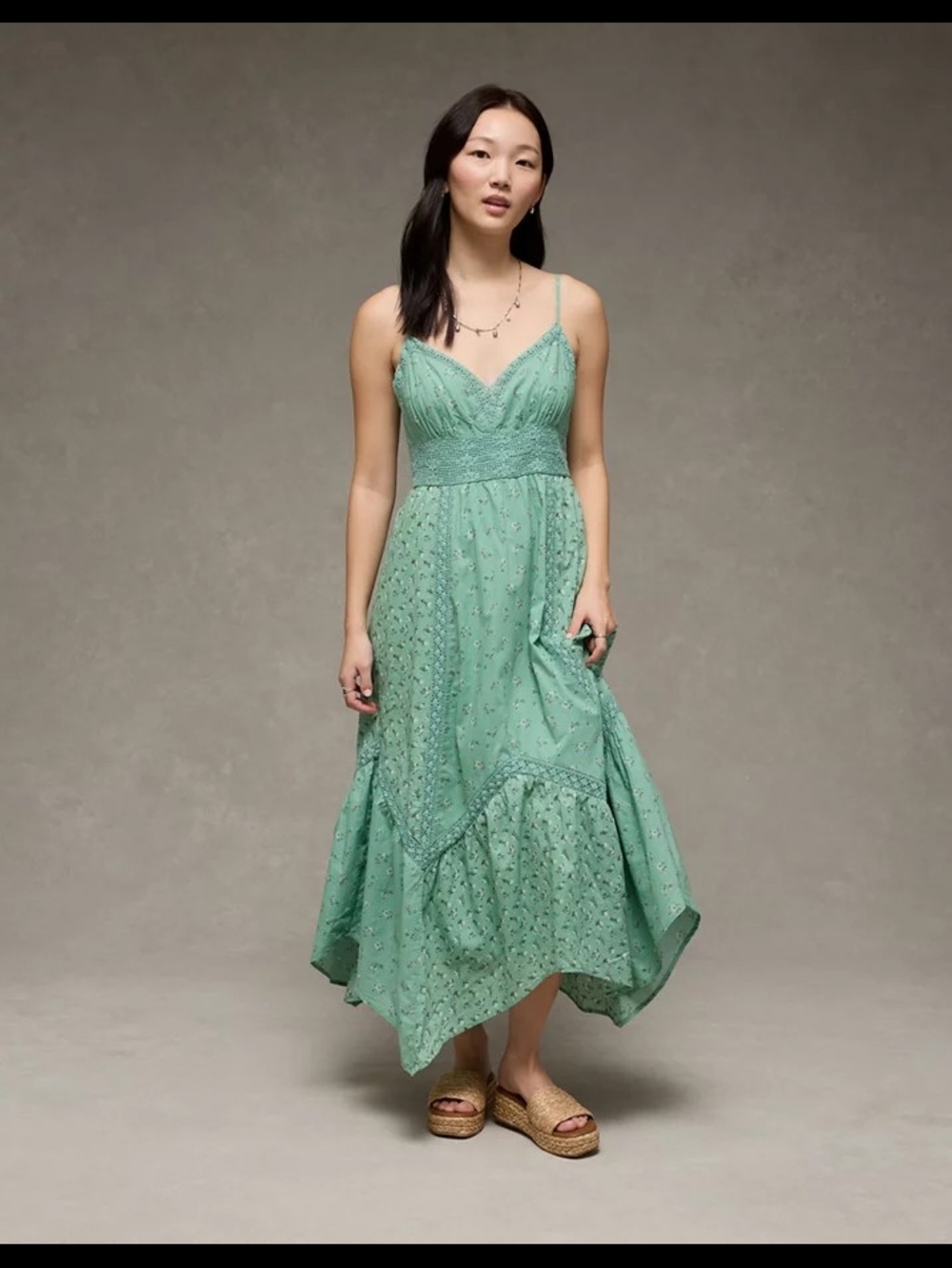American Eagle • Green Spaghetti-Strap Midi Dress XL